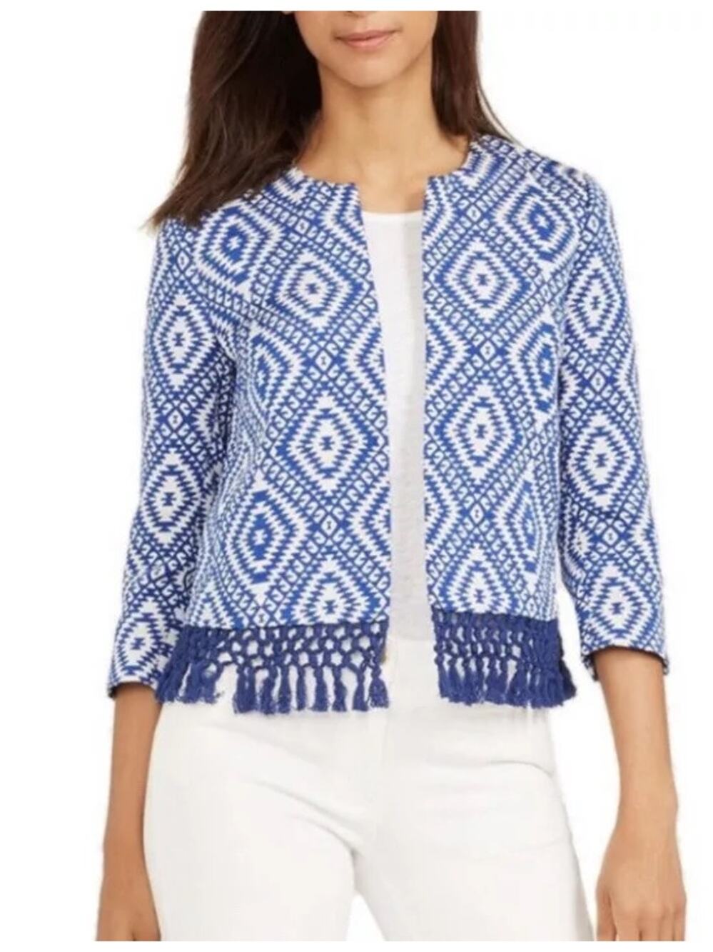 J. McLaughlin Rialto Jacquard Fringe Crop Jacket M NWT